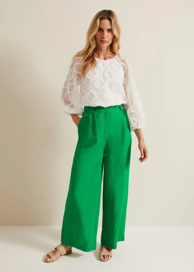 Lottie Linen Wide Leg Trousers Green Women Phase Eight Trousers
