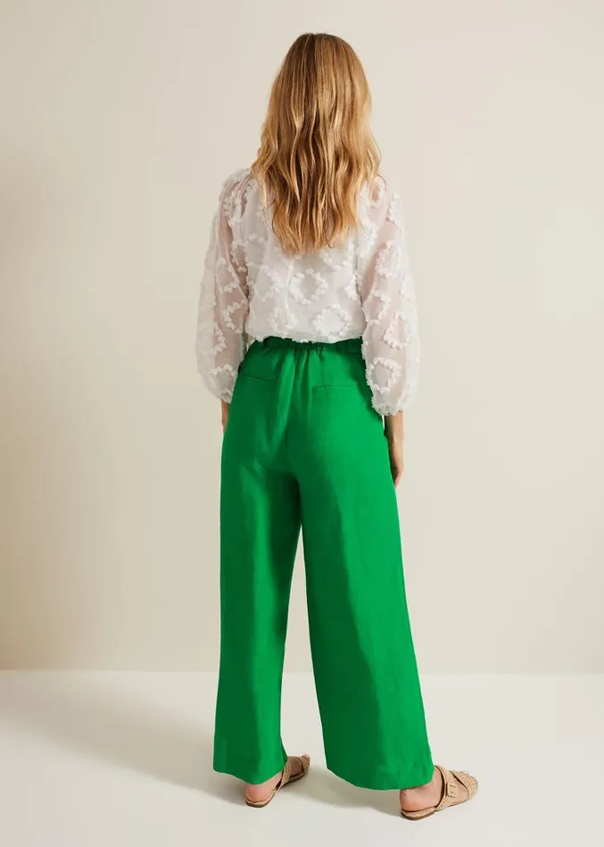 Lottie Linen Wide Leg Trousers Green Women Phase Eight Trousers