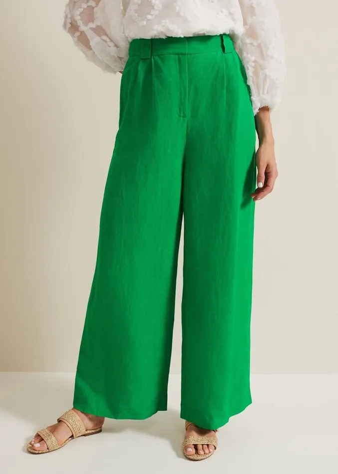 Lottie Linen Wide Leg Trousers Green Women Phase Eight Trousers