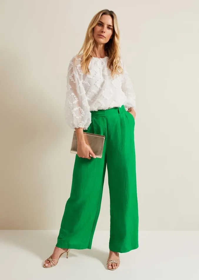 Lottie Linen Wide Leg Trousers Green Women Phase Eight Trousers