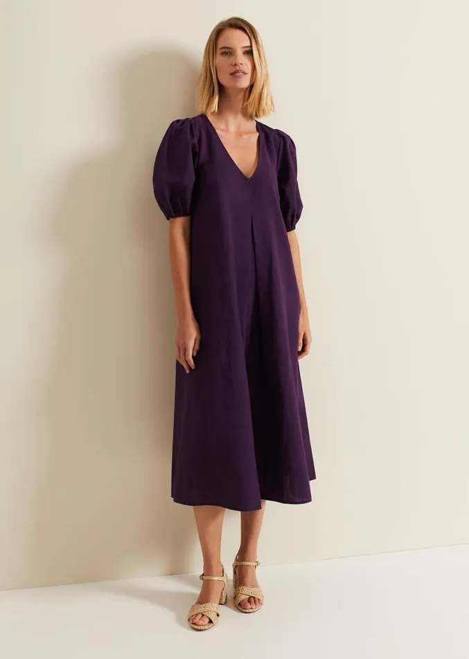 Lotty Puff Sleeve Midi Dress Purple Women Phase Eight Dresses