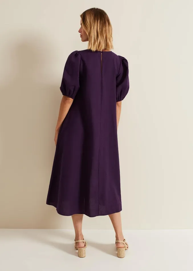Lotty Puff Sleeve Midi Dress Purple Women Phase Eight Dresses