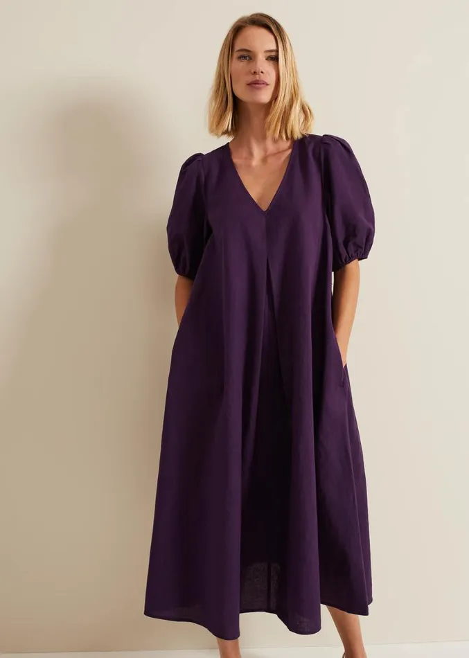 Lotty Puff Sleeve Midi Dress Purple Women Phase Eight Dresses