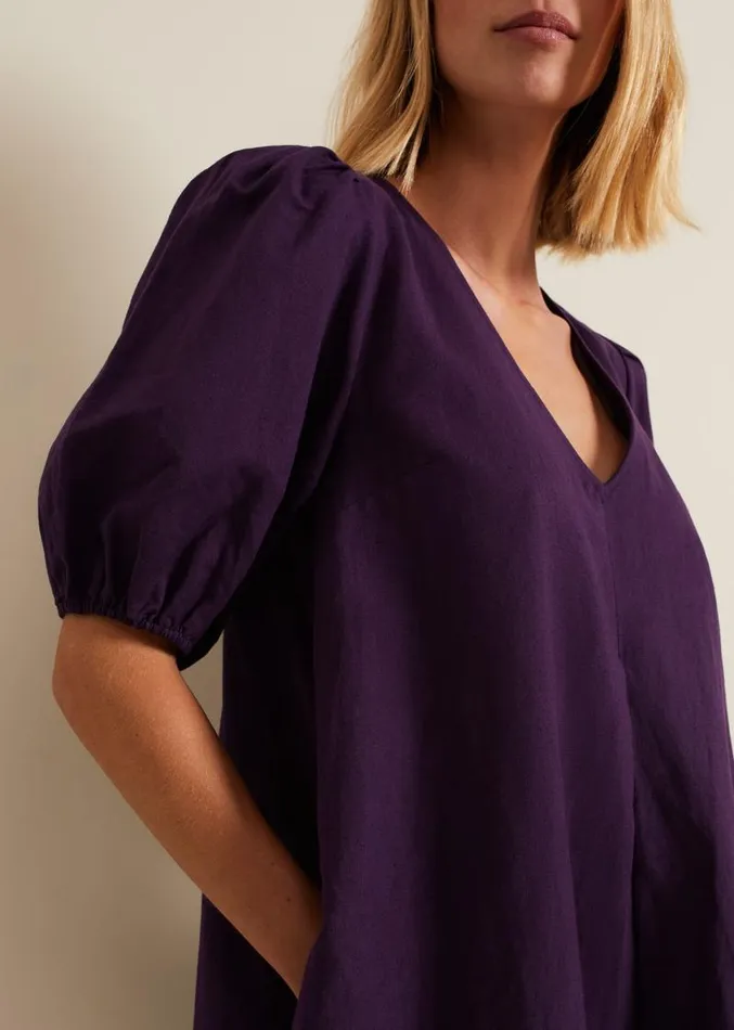 Lotty Puff Sleeve Midi Dress Purple Women Phase Eight Dresses
