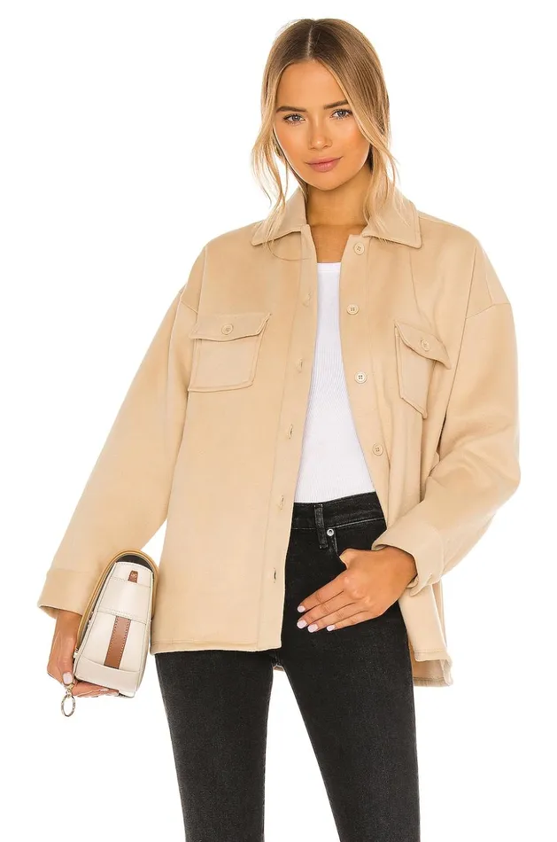Lovers and Friends Jackets and Coats Women Belted Utility Fleece Jacket Light Beige