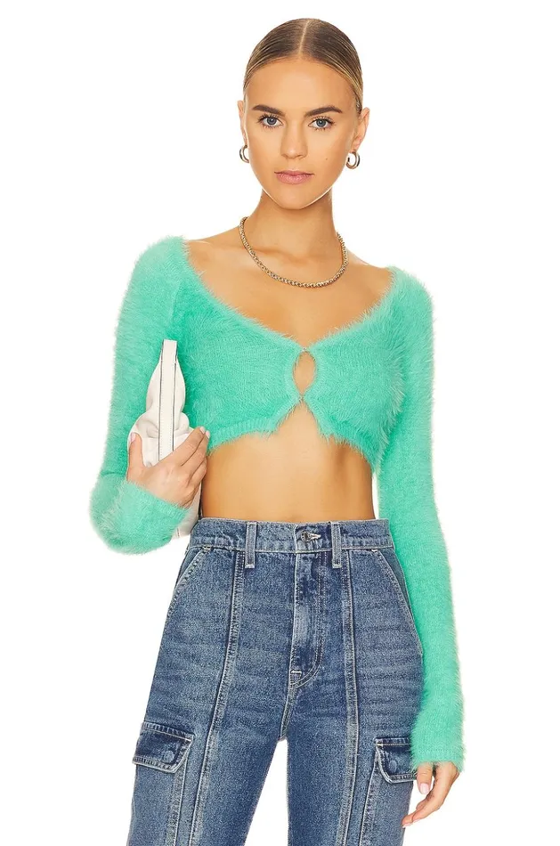 Lovers and Friends Sweaters and Knits Women Althea Fuzzy Cropped Cardi Aqua