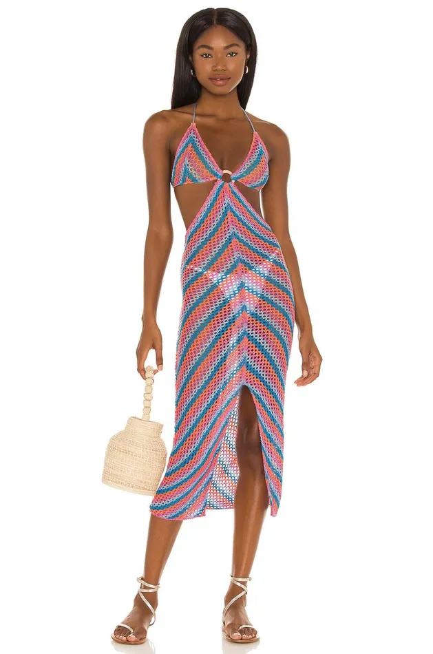 Lovers and Friends Swimsuits and CoverUps Women Oriana Midi Dress Blue Multi Stripe
