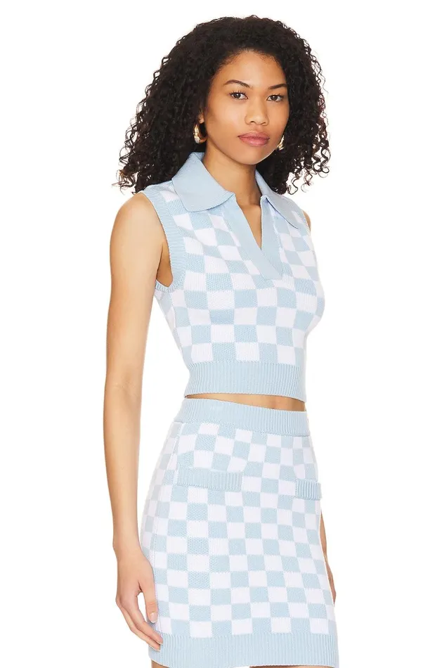Lovers and Friends Tops Women Eliada Checkered Top Blue and White Lovers and Friends Tops Women Eliada Checkered Top Blue and White