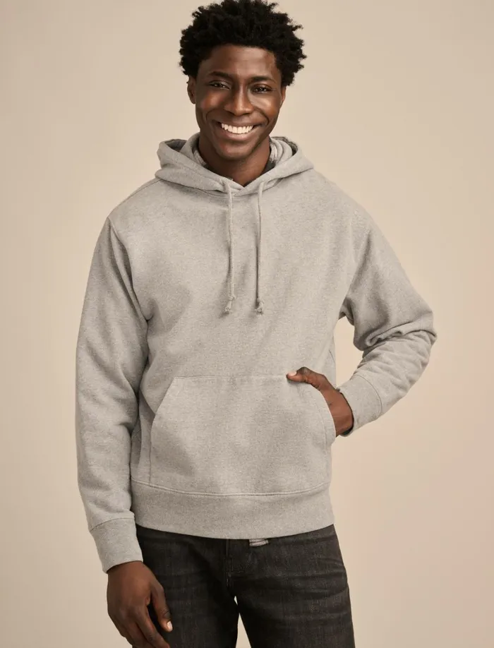 Lucky Brand Activewear Men Relaxed Fleece Hoodie Heather Grey