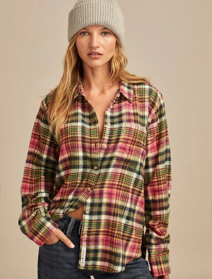 Lucky Brand Blouses Women Clyde Plaid Boyfriend Buttondown Shirt Rainbow Plaid