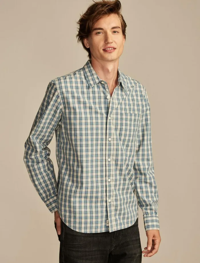 Lucky Brand ButtonDowns Men Plaid One Pocket Poplin Long Sleeve Shirt Blue Multi