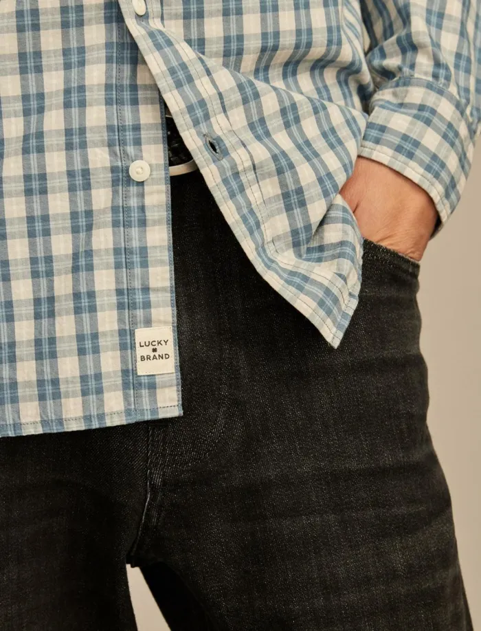 Lucky Brand ButtonDowns Men Plaid One Pocket Poplin Long Sleeve Shirt Blue Multi