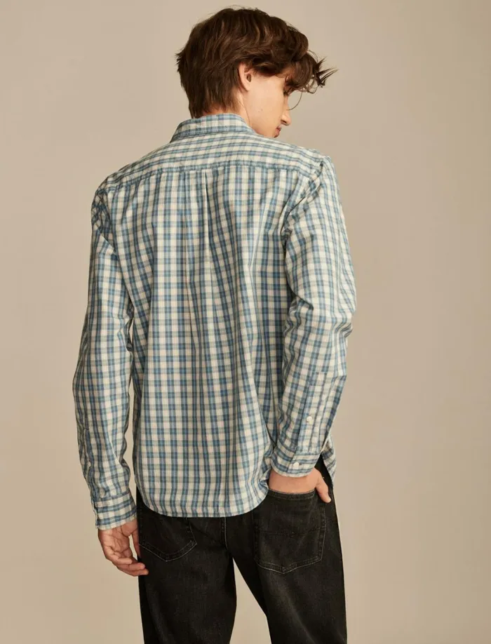 Lucky Brand ButtonDowns Men Plaid One Pocket Poplin Long Sleeve Shirt Blue Multi