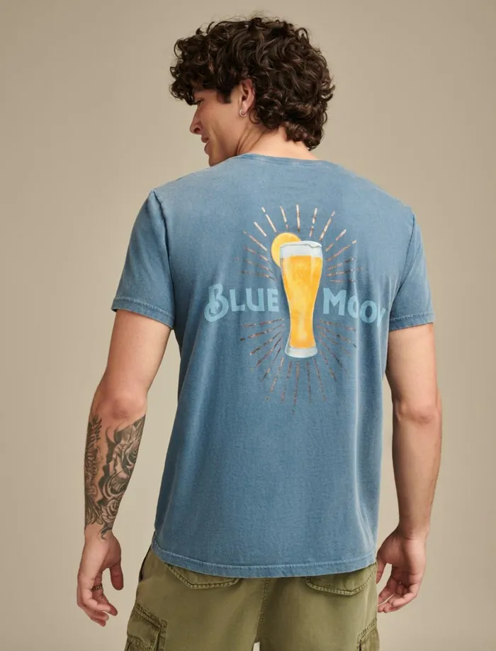 Lucky Brand Graphic Tees Men Blue Moon Glass Real Teal
