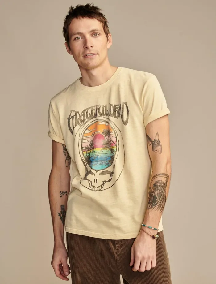 Lucky Brand Graphic Tees Men Grateful Dead Sunrise Reed Yellow