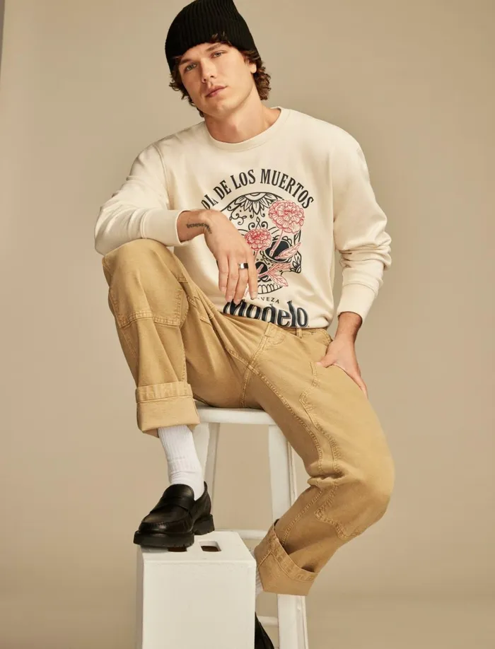 Lucky Brand Graphic Tees Men Modelo Crew Sweatshirt Oatmealblue Chip
