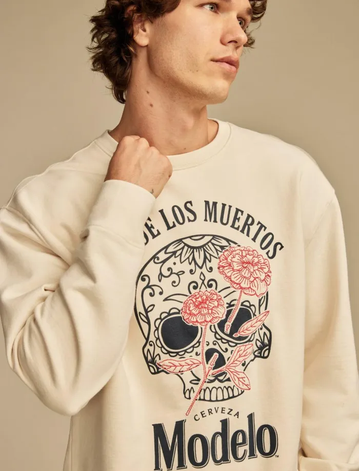 Lucky Brand Graphic Tees Men Modelo Crew Sweatshirt Oatmealblue Chip
