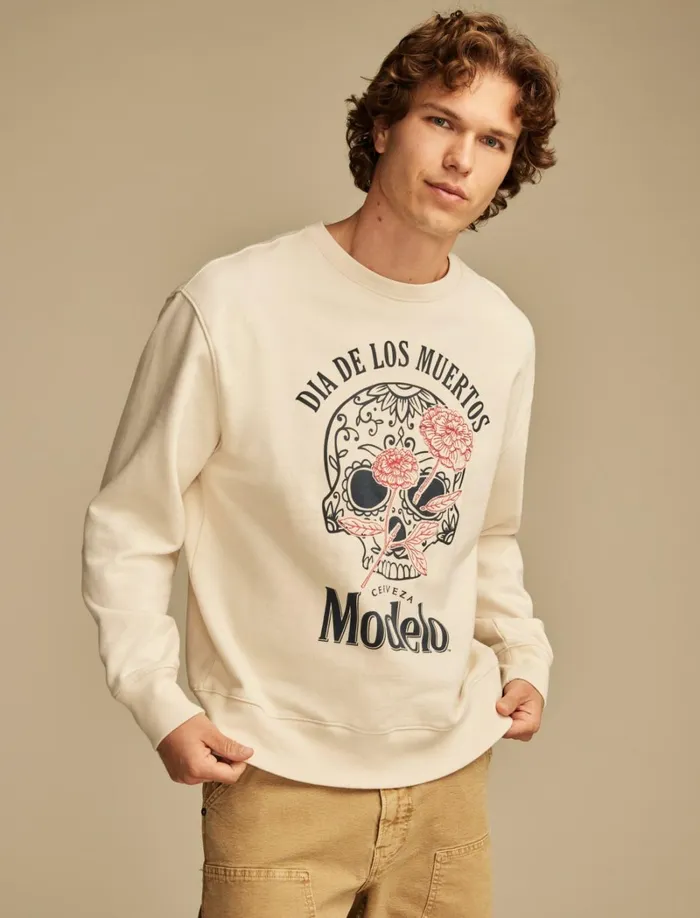 Lucky Brand Graphic Tees Men Modelo Crew Sweatshirt Oatmealblue Chip