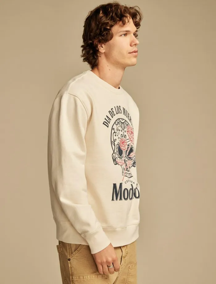 Lucky Brand Graphic Tees Men Modelo Crew Sweatshirt Oatmealblue Chip