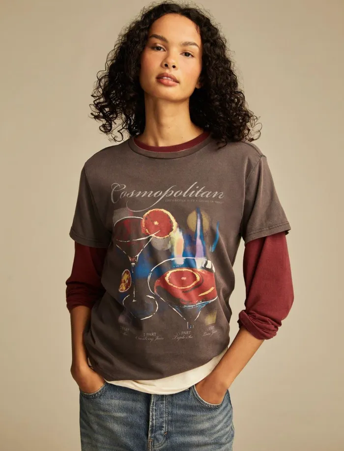 Lucky Brand Graphic Tees Women Cosmopolitain Boyfriend Tee Jet Black