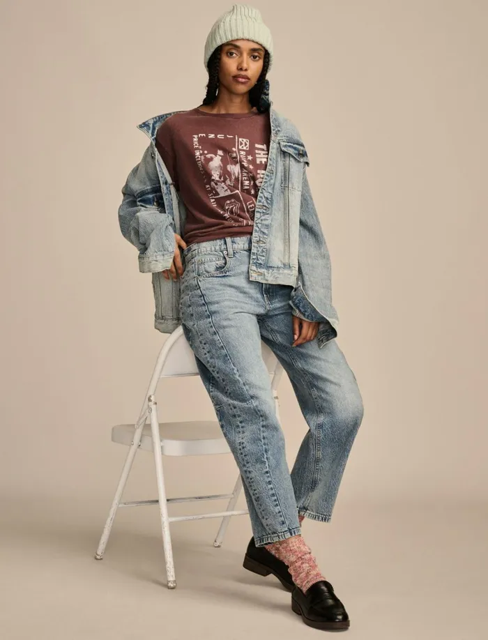 Lucky Brand Graphic Tees Women Rolling Stones Ticket Boyfriend Tee Bitter Chocolate