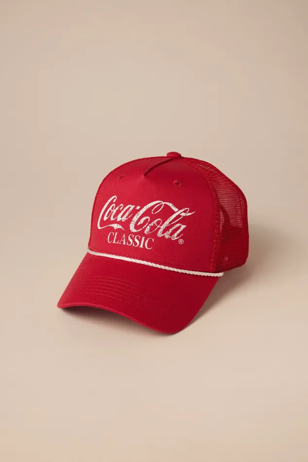 Lucky Brand Hats Women Coca Cola Cotton Twill Trucker Cap Red