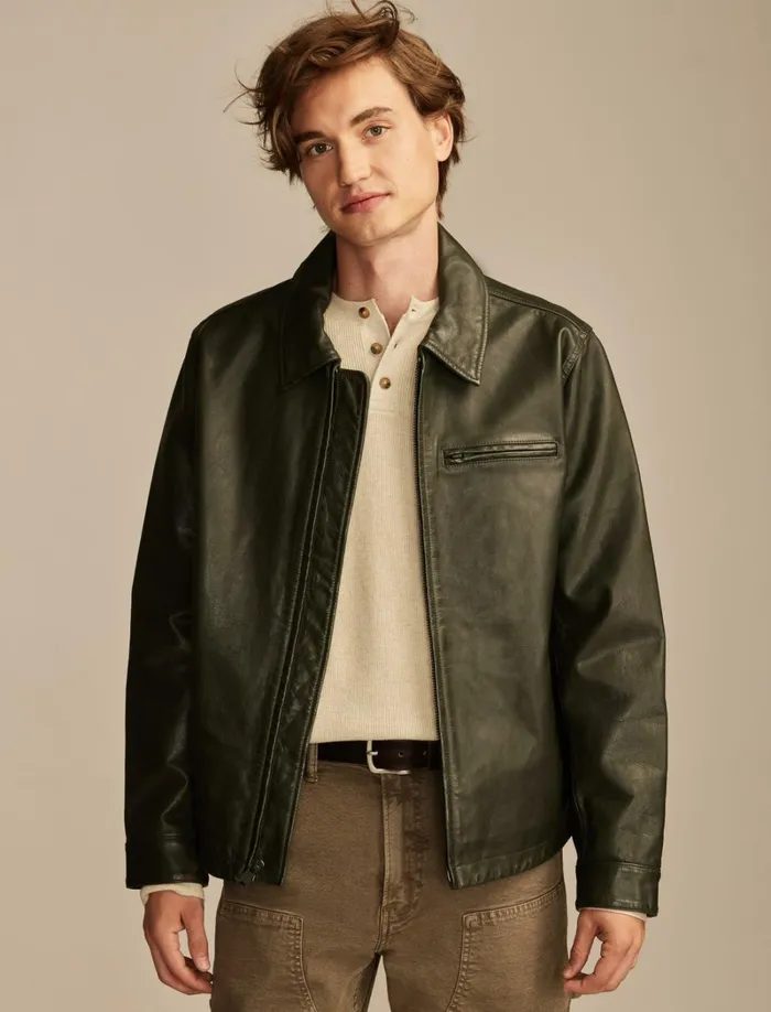 Lucky Brand Jackets and Outerwear Men Leather Touring Jacket Forest Night