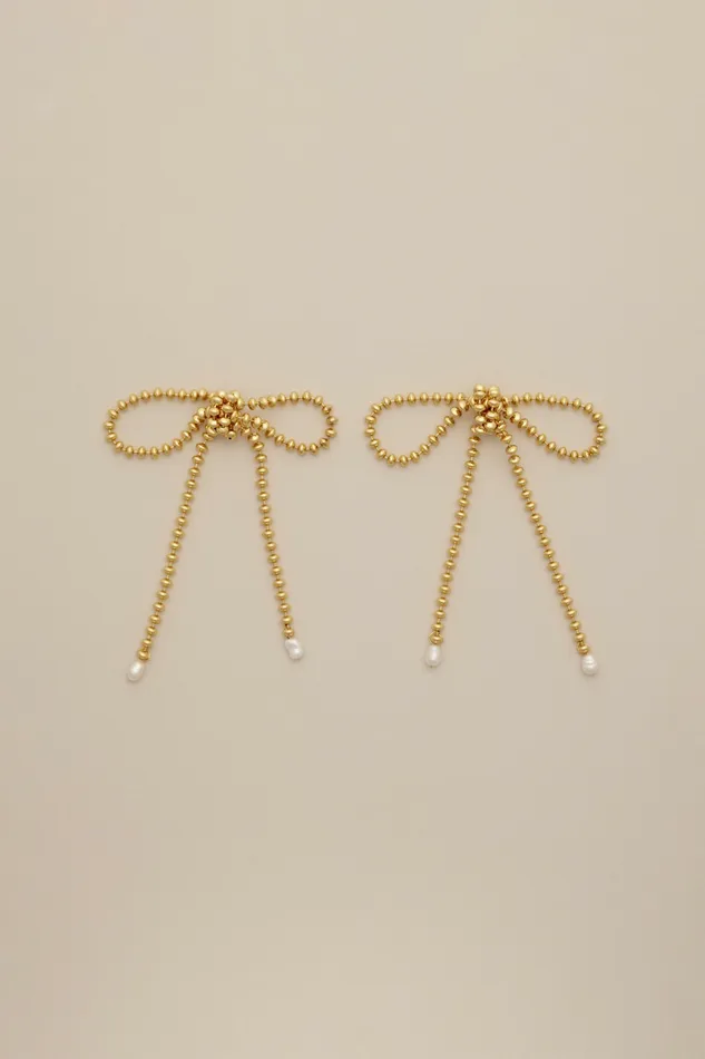 Lucky Brand Jewelry Women Ball Chain Bow Earrings Gold