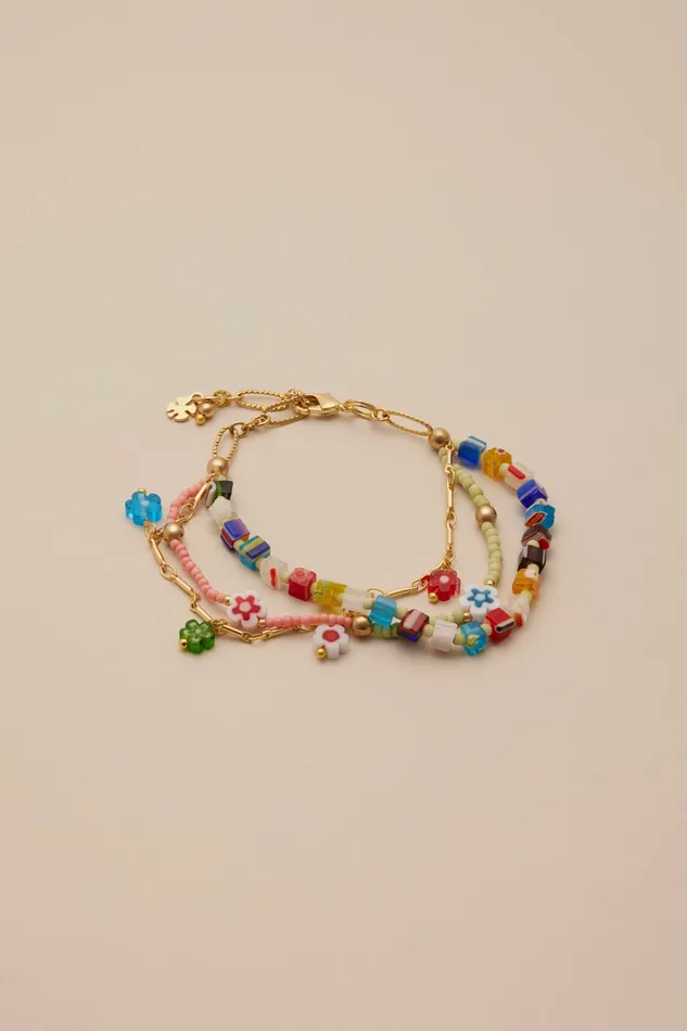 Lucky Brand Jewelry Women Multi Color Beaded Bracelet Gold