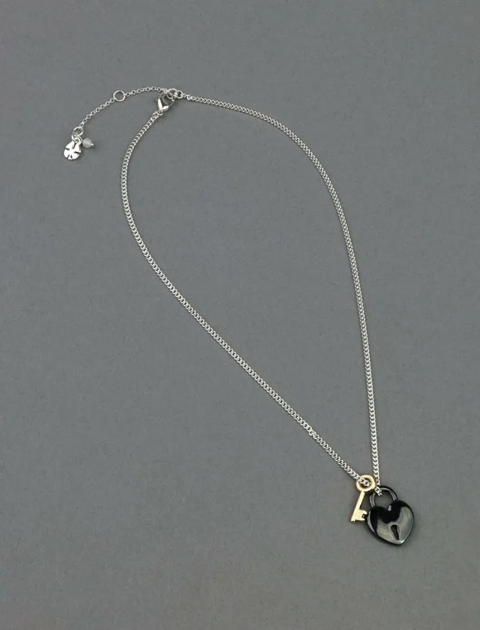 Lucky Brand Jewelry Women Ox Heart Lock And Key Pendant Two Tone