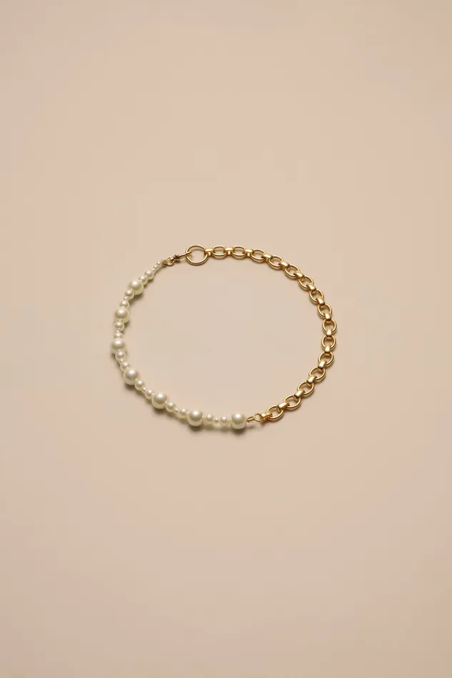Lucky Brand Jewelry Women Pearl And Chain Split Necklace Gold