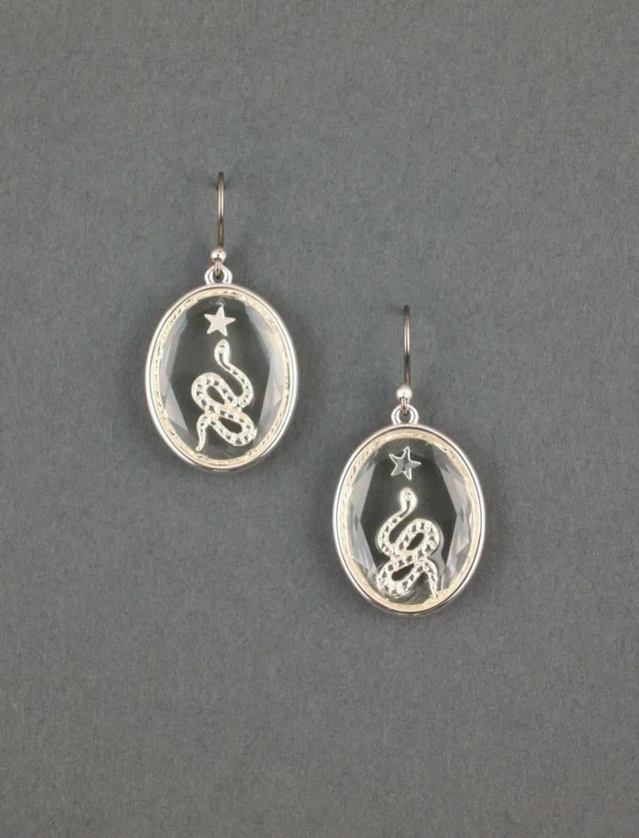 Lucky Brand Jewelry Women Snake Inlay Glass Earring Silver