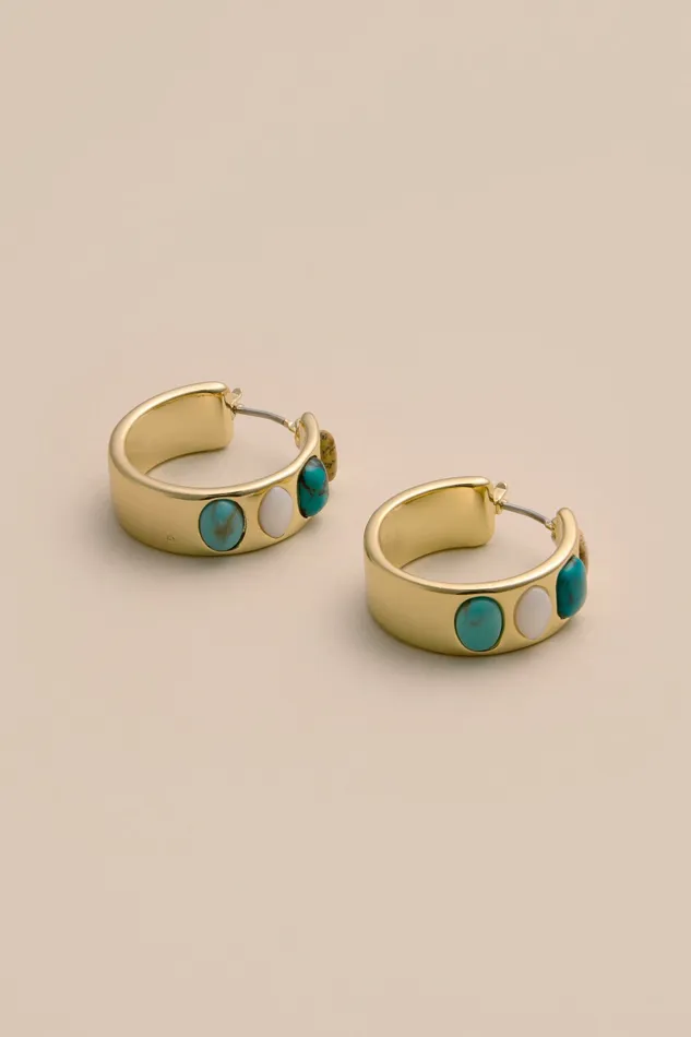 Lucky Brand Jewelry Women Stone Hoop Earrings Gold