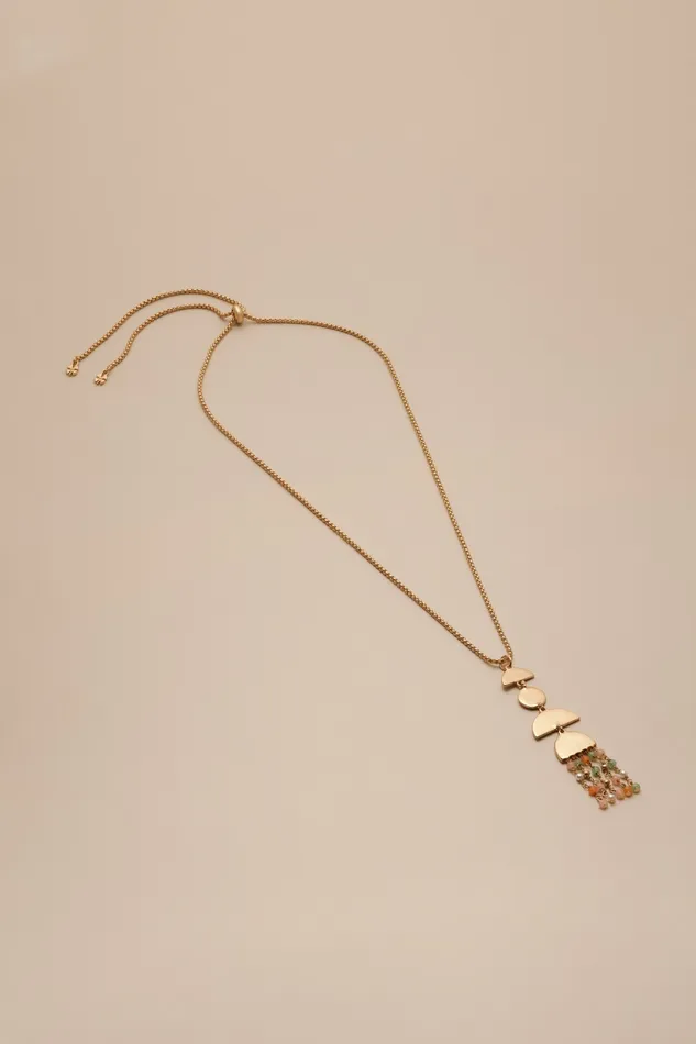 Lucky Brand Jewelry Women Tile Print Geometric Pendant Necklace Gold