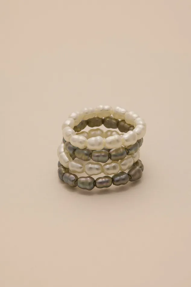 Lucky Brand Jewelry Women Two Tone Pearl Ring Stack Two Tone
