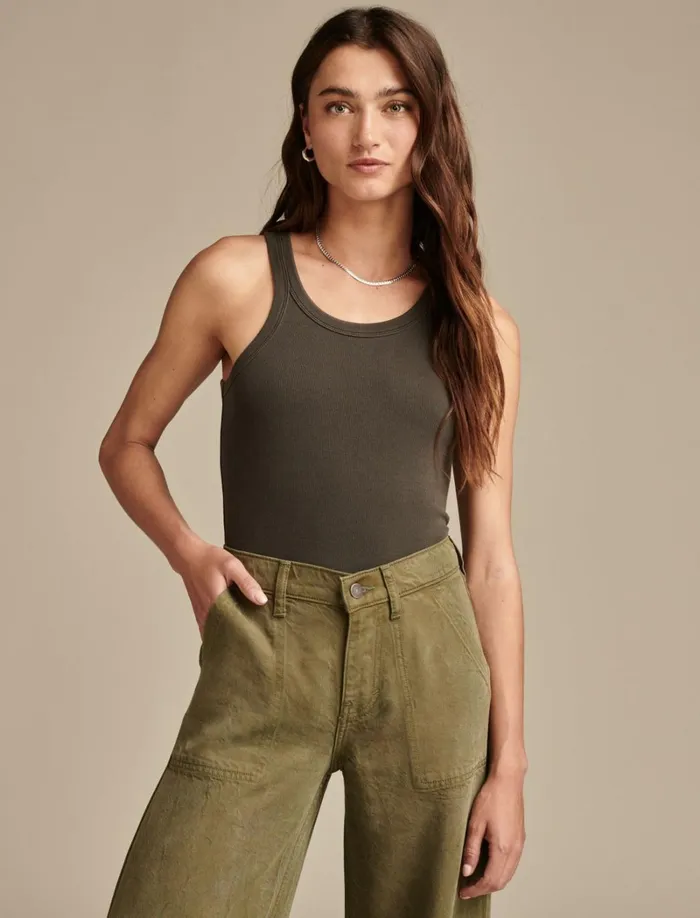 Lucky Brand Knit Tops Women Ribbed Essential Tank Raven
