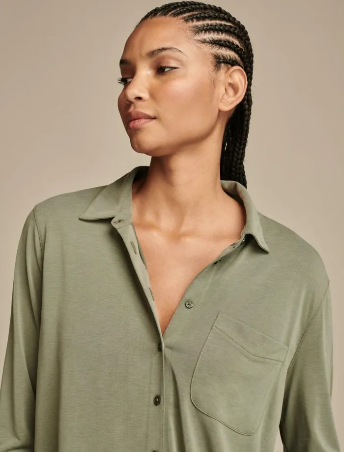 Lucky Brand Knit Tops Women Sandwash Long Sleeve Button Front Dusty Olive