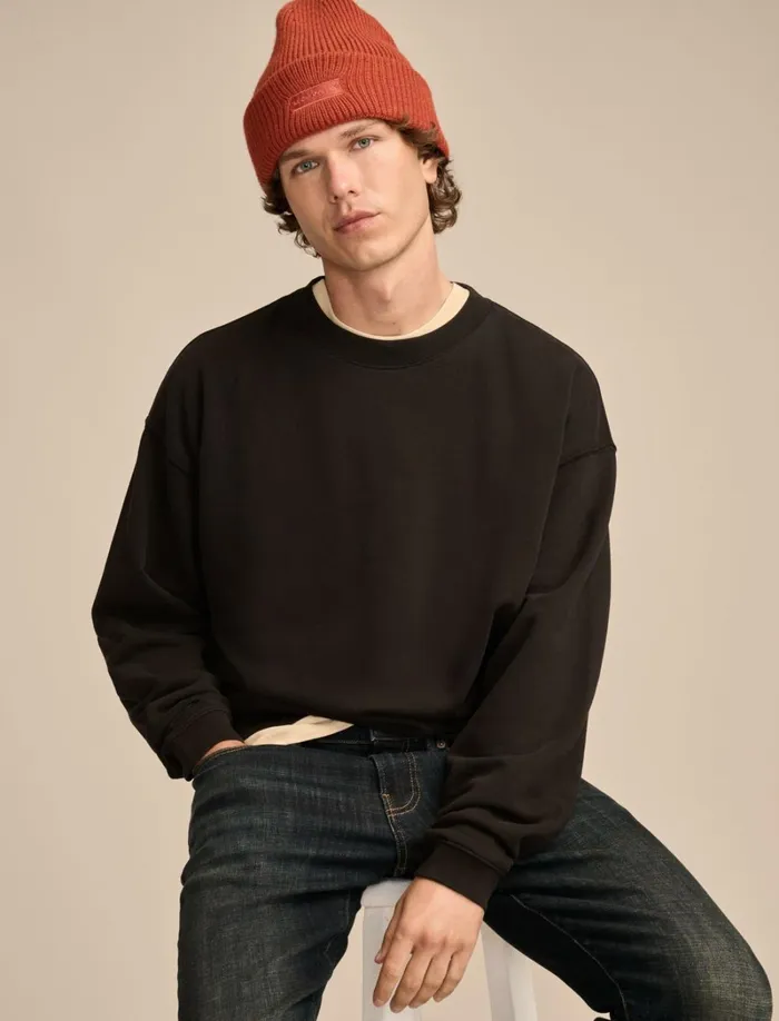 Lucky Brand Shirts and Tops Men Relaxed Fleece Crew Jet Black