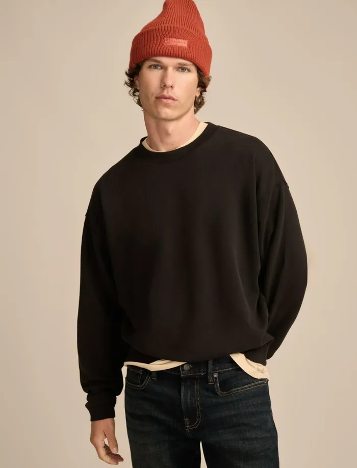 Lucky Brand Shirts and Tops Men Relaxed Fleece Crew Jet Black