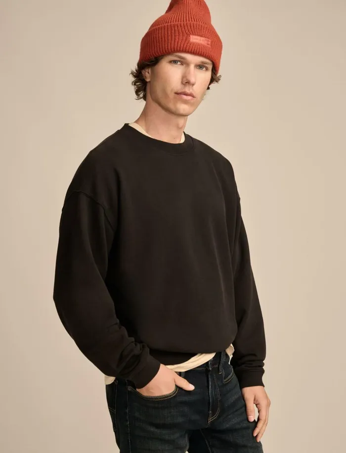 Lucky Brand Shirts and Tops Men Relaxed Fleece Crew Jet Black