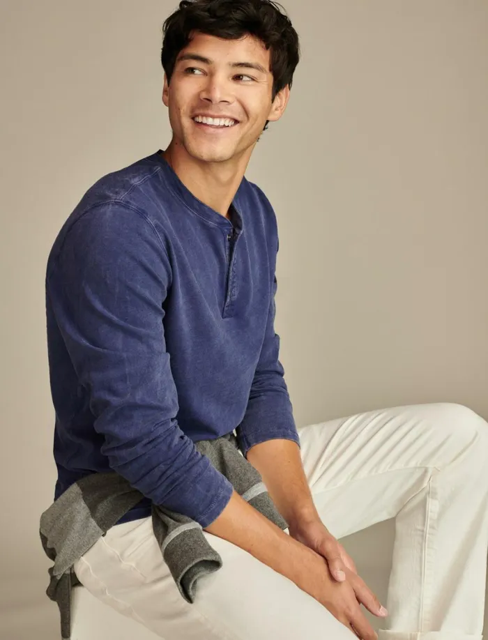 Lucky Brand Shirts and Tops Men Weekend Slub Jersey Long Sleeve Henley Beacon Blue