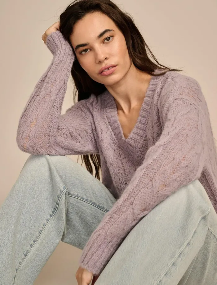 Lucky Brand Sweaters and Sweatshirts Women Mohair Cable Pullover Sweater Minimal Gray