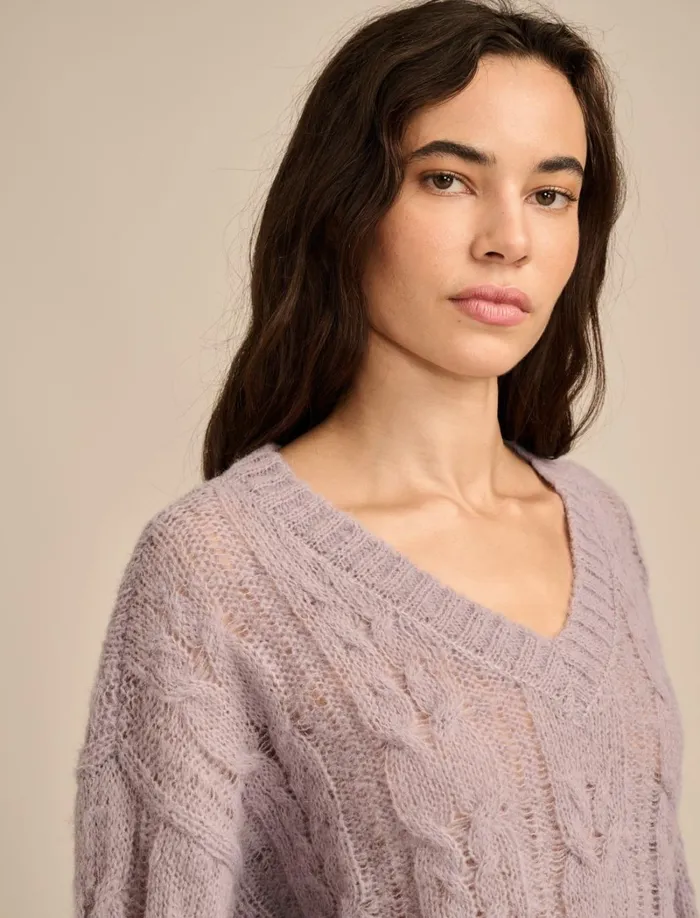 Lucky Brand Sweaters and Sweatshirts Women Mohair Cable Pullover Sweater Minimal Gray