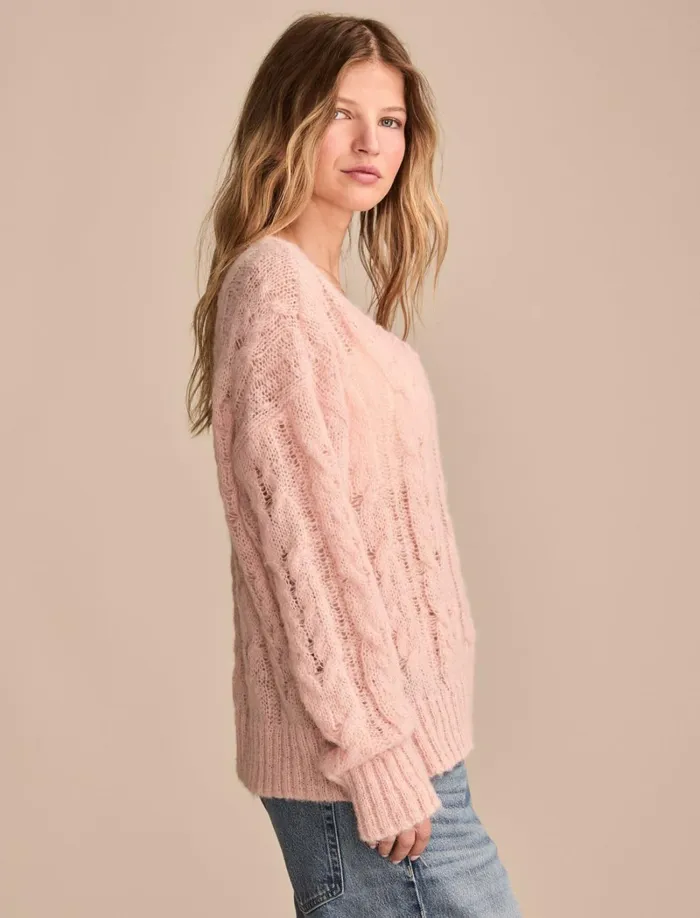 Lucky Brand Sweaters and Sweatshirts Women Mohair Cable Pullover Sweater Rose Smoke