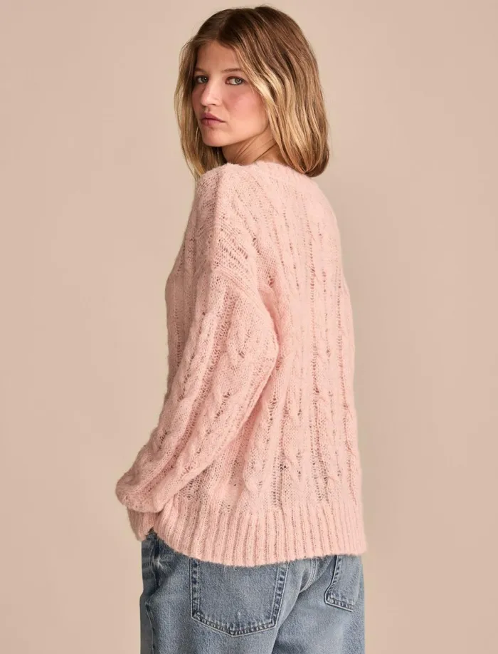 Lucky Brand Sweaters and Sweatshirts Women Mohair Cable Pullover Sweater Rose Smoke