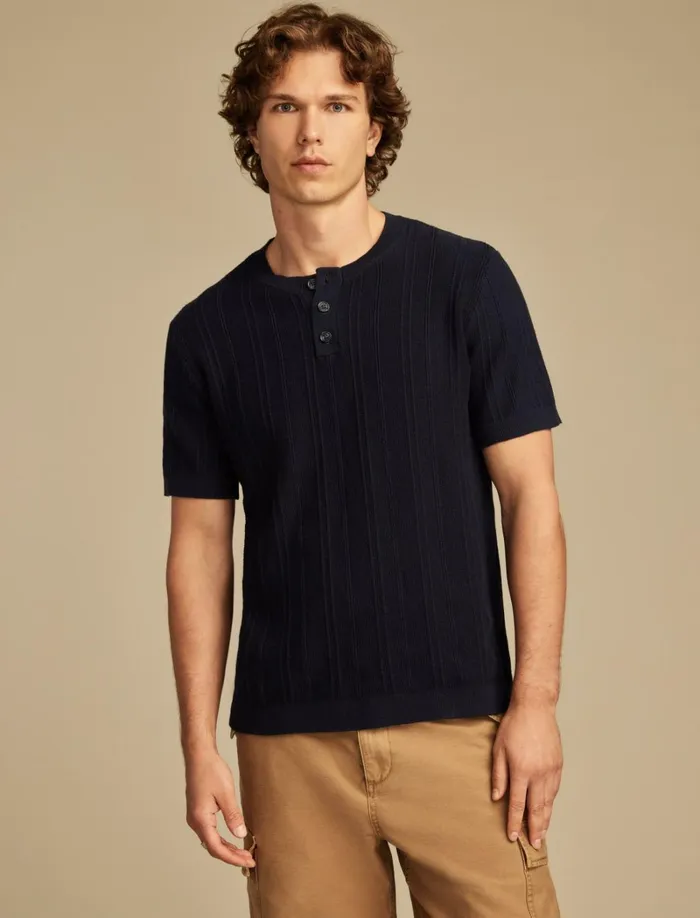 Lucky Brand Sweaters Men Short Sleeve Henley Sweater Cadet Navy