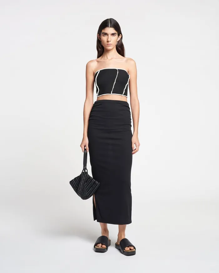 Luisa Patchwork MeshJersey Tube Top BlackWhite Wax Women Nanushka Tops