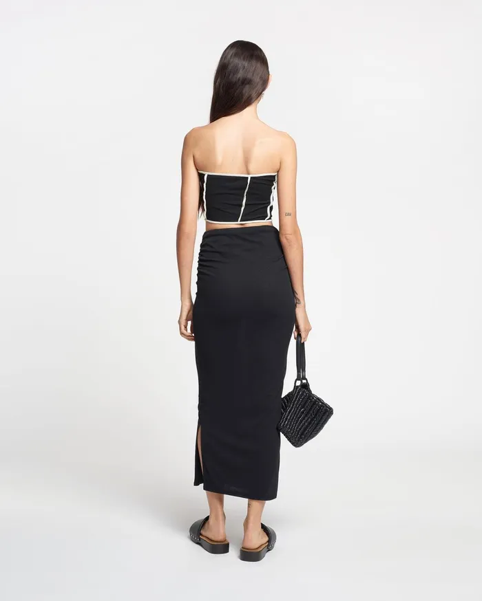 Luisa Patchwork MeshJersey Tube Top BlackWhite Wax Women Nanushka Tops