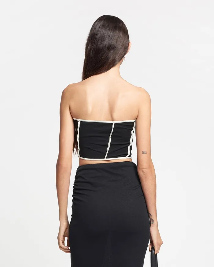 Luisa Patchwork MeshJersey Tube Top BlackWhite Wax Women Nanushka Tops