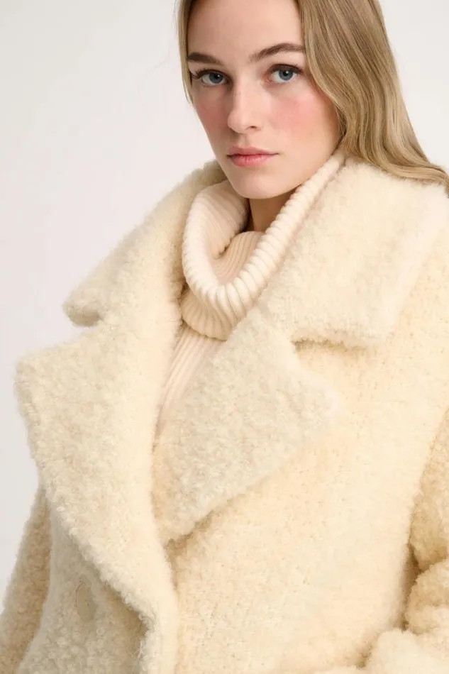 Luisa Spagnoli Outerwear Sociale 8211 Teddy Pea Coat Cream 8211 Women Luisa Spagnoli Outerwear Sociale 8211 Teddy Pea Coat Cream 8211 Women